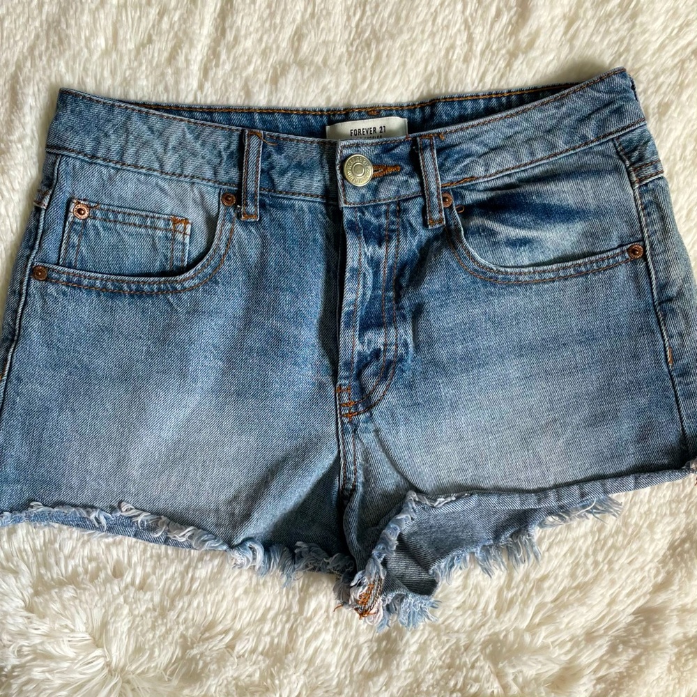 Forever 21 Cutoff Jean Shorts Button Fly 100% Cotton Rigid Denim EUC F21 sz 24